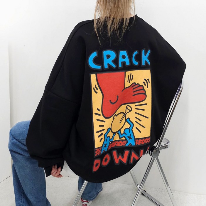 5XL, 2COLOR 크래킹 박스 맨투맨 5599까지 빅사이즈 오버사이즈 루즈핏 남여공용 홈웨어