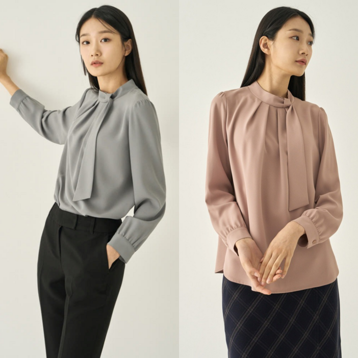 지센 여성 이월상품 부산점 솔리드 타이 블라우스 LFWSNA02 2컬러