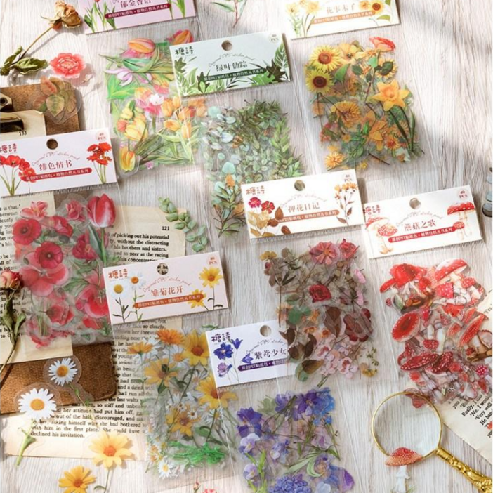 멜로우앤유 플라워 꽃 스티커 조각 40개 x 6종세트 다꾸 빈티지 감성 다이어리 캘리그라피 소품 데코, 1개