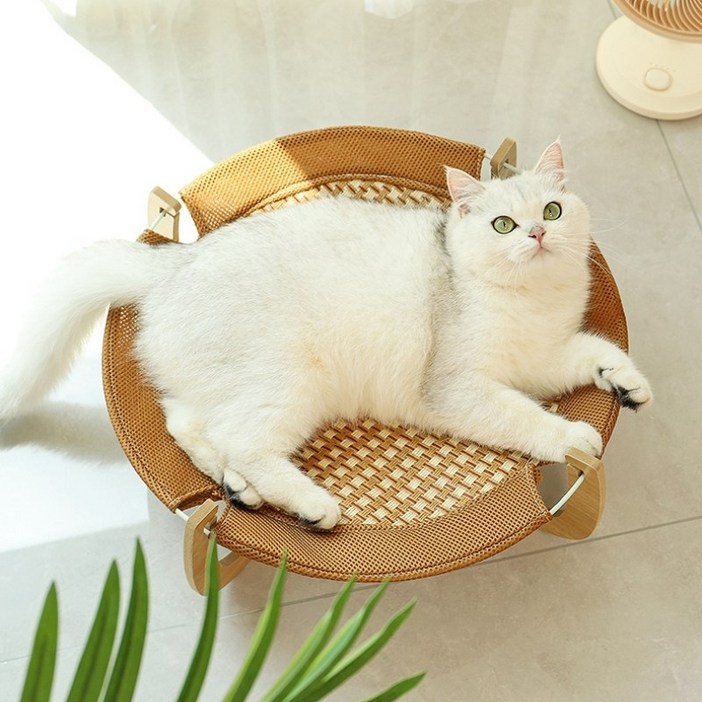 원형의 고양이 침대 여름 쿨링 해먹 스크래쳐, 1개, 등나무