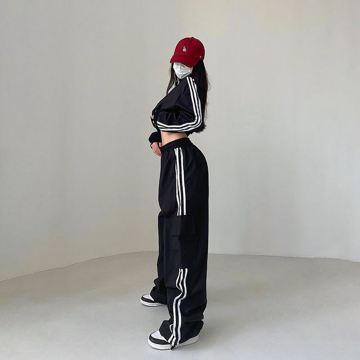 모니바 여성 빅사이즈 와이드 스트링 밴딩 카고 바지 M3XL