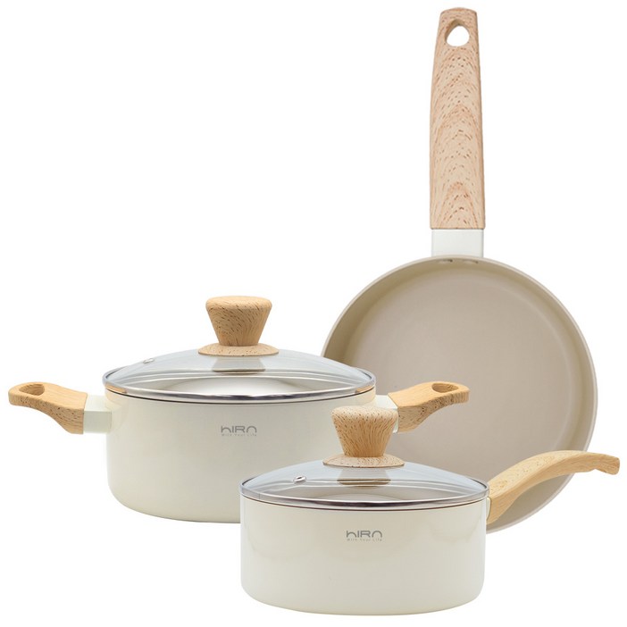 히라 라 크레마 인덕션 냄비 후라이팬 3종 세트, 1세트, 편수냄비 18cm양수냄비 20cm프라이팬24cm, 크림