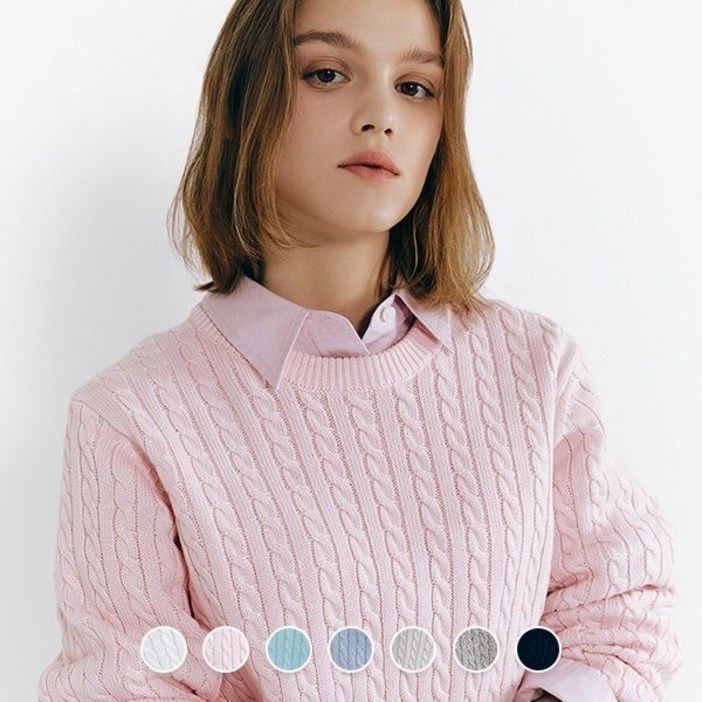 지오다노여성 기본 케이블 꽈배기 라운드 니트 스웨터 355505
