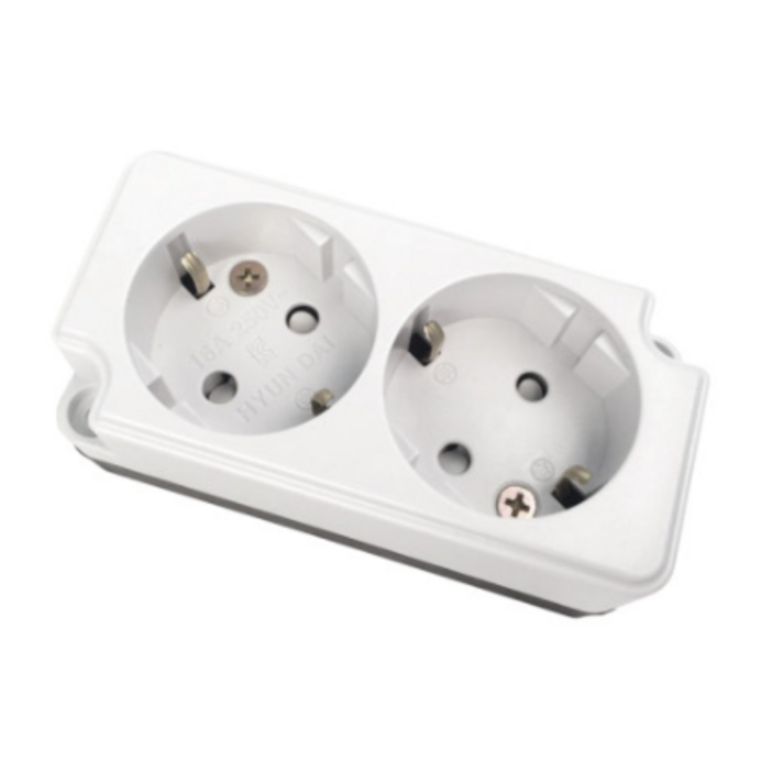 현대일렉트릭 접지 노출 2구 콘센트  KS인증