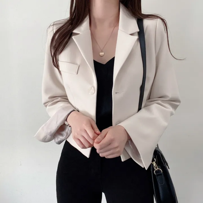 쪼예 봄 가을 베이직 투버튼 세미 정장 크롭 블레이저 자켓