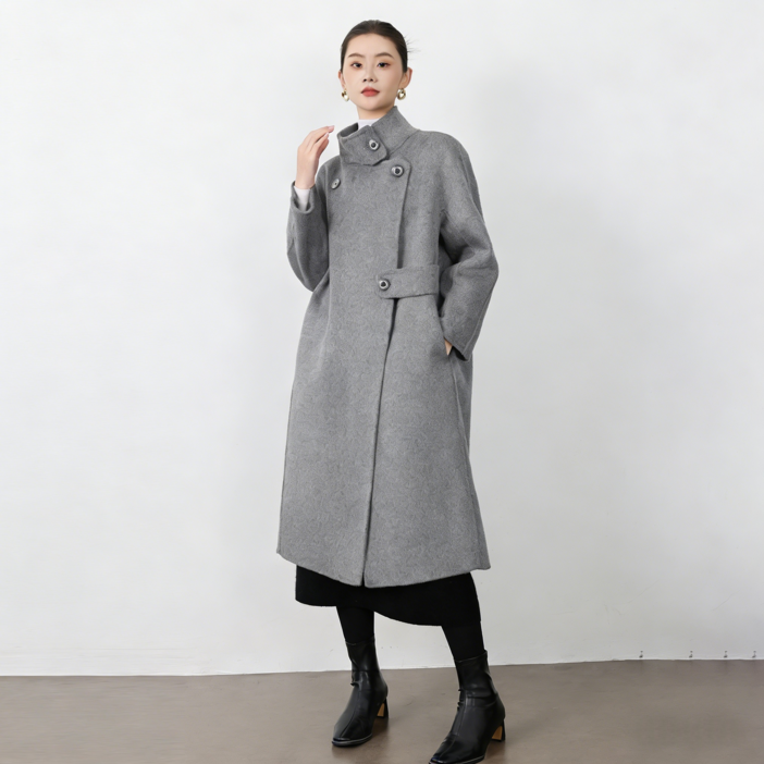 ZAJA 가을 겨울 여성롱코트 루즈핏 모직 코트 고급 보온 아우터