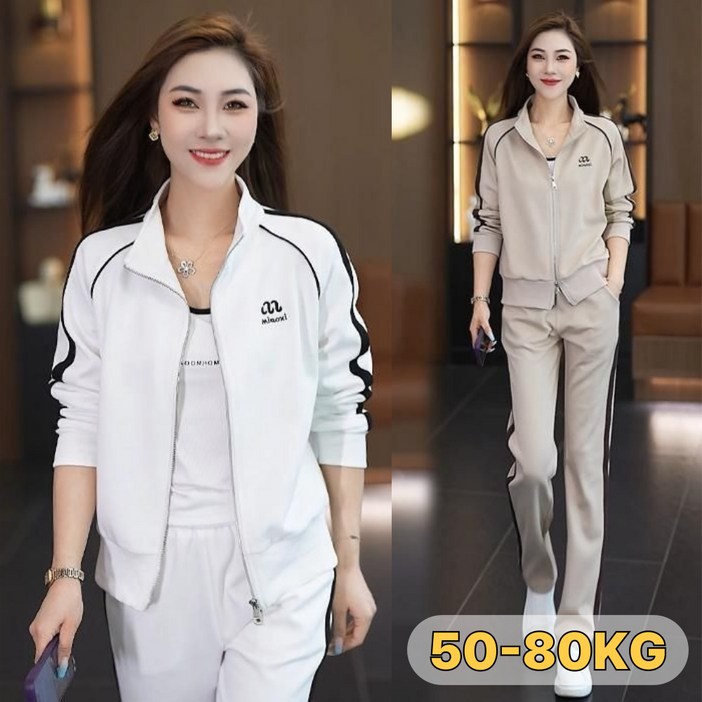 UNIQUEZON 여성 트레이닝 세트 슬림핏 자켓 일자 팬츠 봄 가을 투피스 운동복 빅사이즈 30대40대50대
