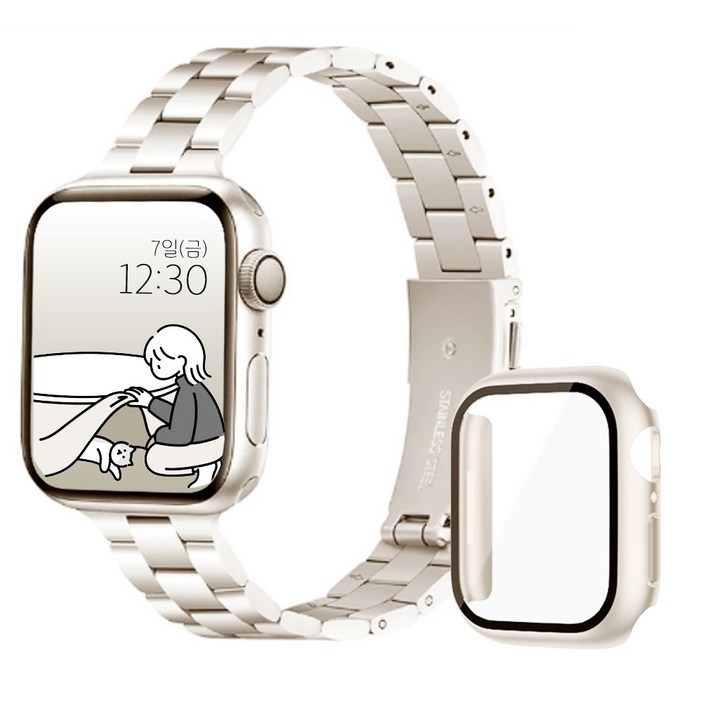 아이비온 애플워치 슬림 메탈 스트랩 40 44  풀커버 케이스 세트