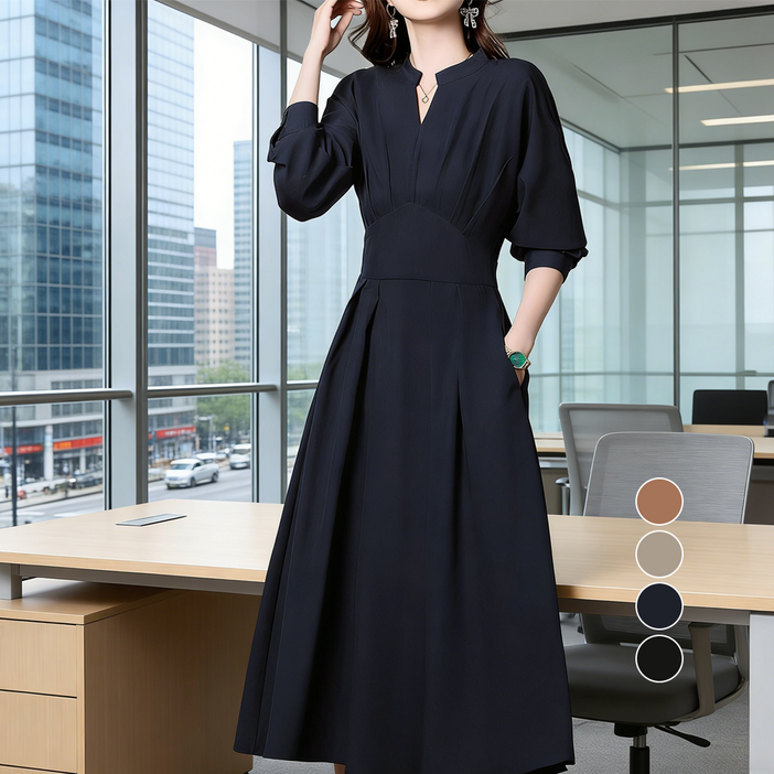 중년 여성 긴팔 원피스 봄가을 단정한 롱원피스 하객룩 오피스룩