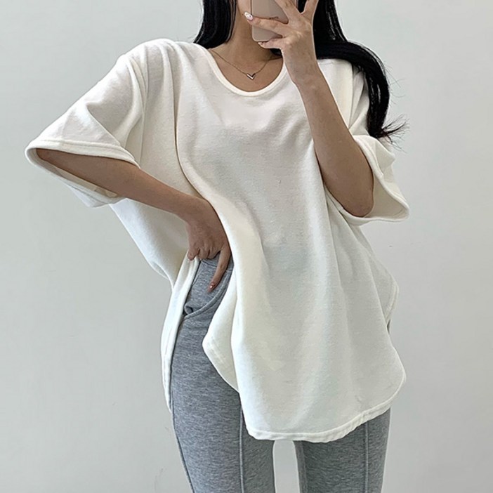 마이쏭 여성 빅사이즈 기모티 겨울이너티 반팔티 여리여리 앨리벨로아밑단라운드박스티