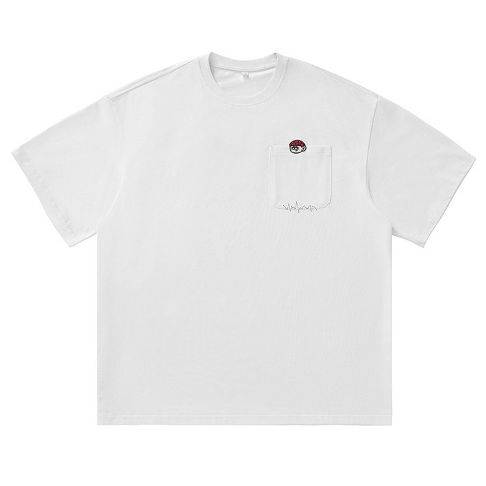 cKw 레트로 스타일 순면 반소매 셔츠 T 셔츠 포켓 자수