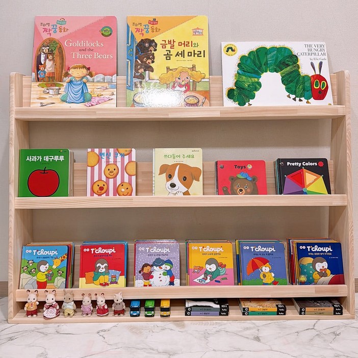 바르숲 아기 교구장 B타입 3단 편백나무 원목 전면 책장 800, 3단, 베이지