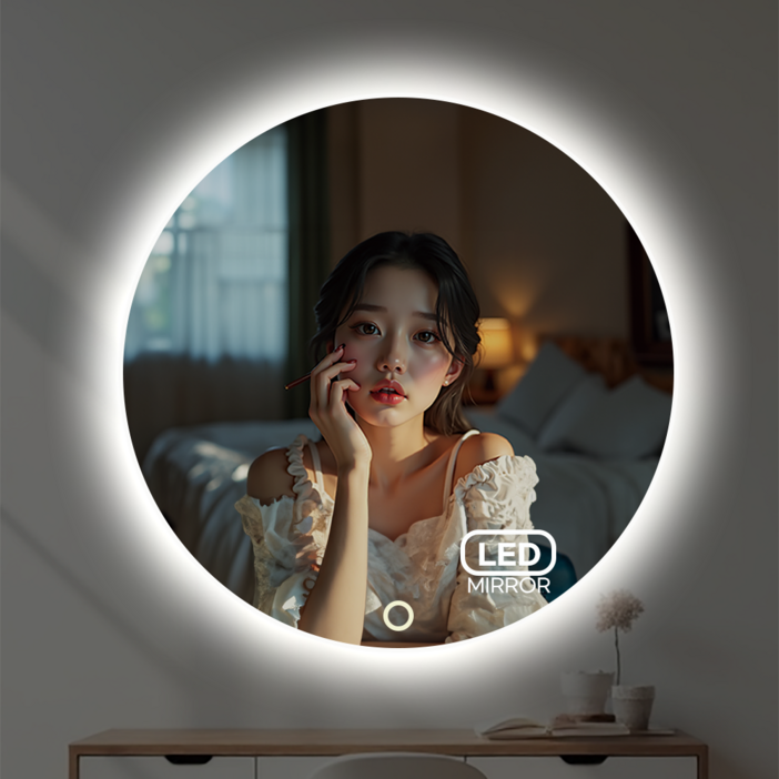 LED 원형 화장실 화장대 벽걸이 거울 스마트 간접조명 터치스위치 세면대 미용실 거울