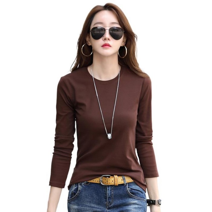 6851 이너 여성 긴팔 라운드 넥으로 가을 겨울 양식에 두루 어울리는 이너 아우터 티셔츠