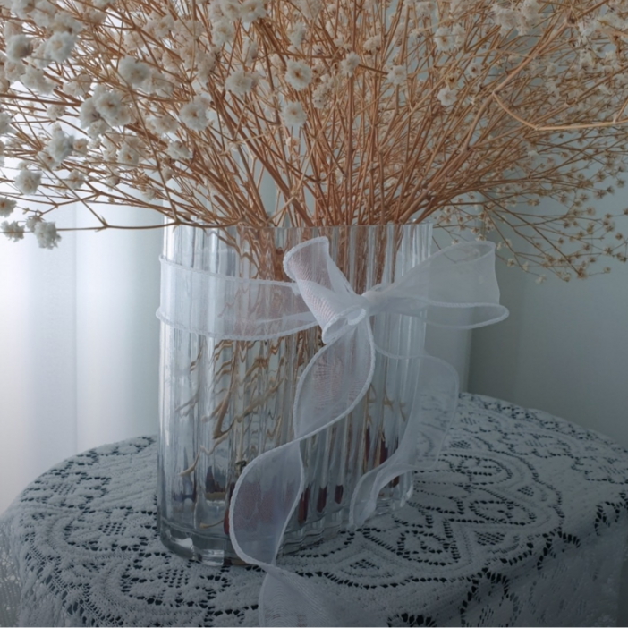 상일상회 오간디 리본 크리스마스트리 장식 쉬폰 꽃다발 선물 포장 끈, 화이트, 40mm9m, 2개