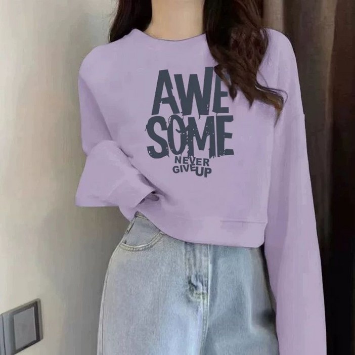 여자 긴팔 맨투맨 패션 슬림핏 라운드 상의 캐주얼 크롭 티셔츠 루즈핏 YMY