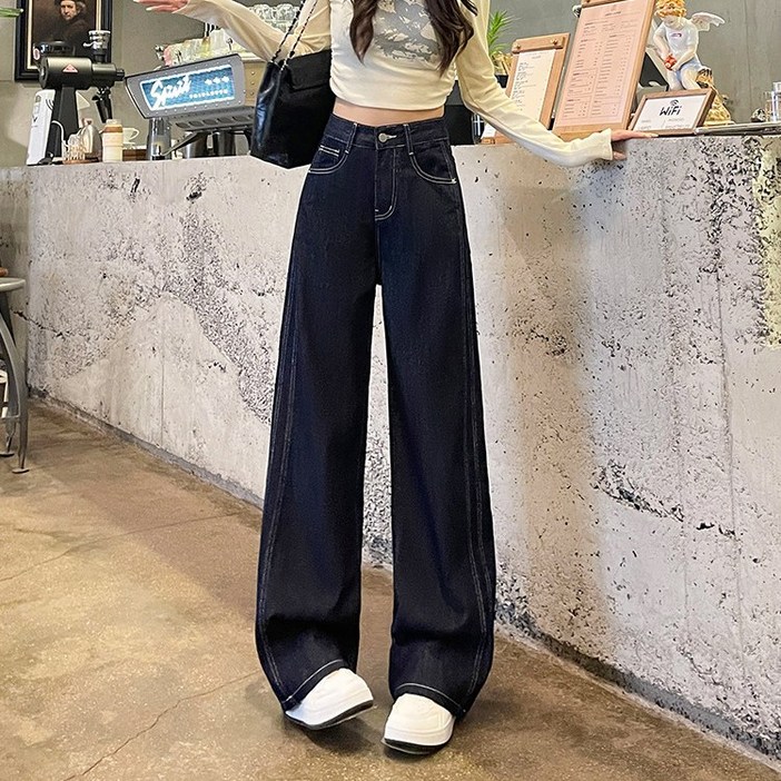 더그랜 여성 투라인 스티치 생지 일자핏 청바지