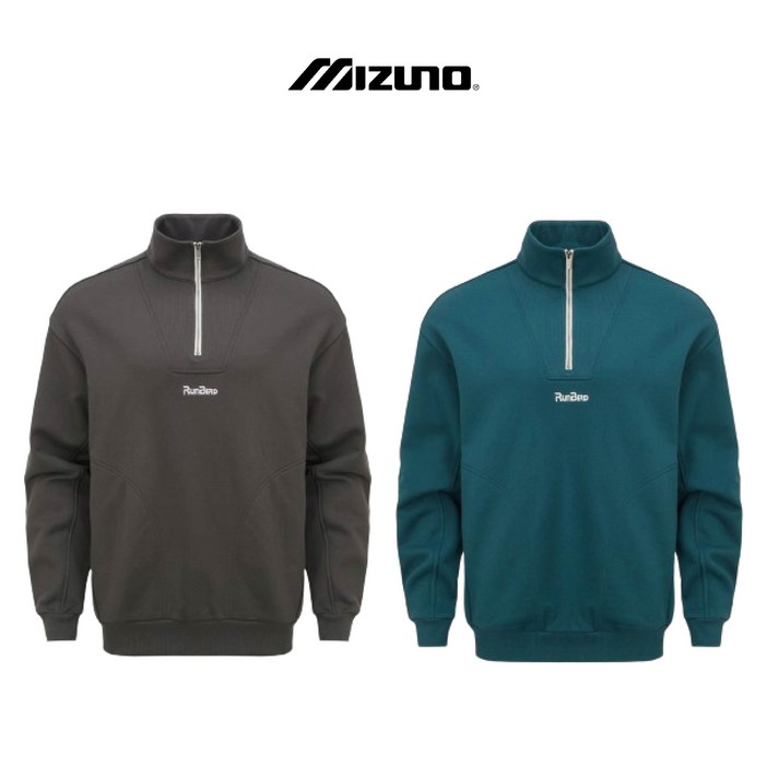 당일발송 미즈노 SWEAT HALF ZIP MTM 캐주얼한 니트 하프 집업차콜,레이크그린