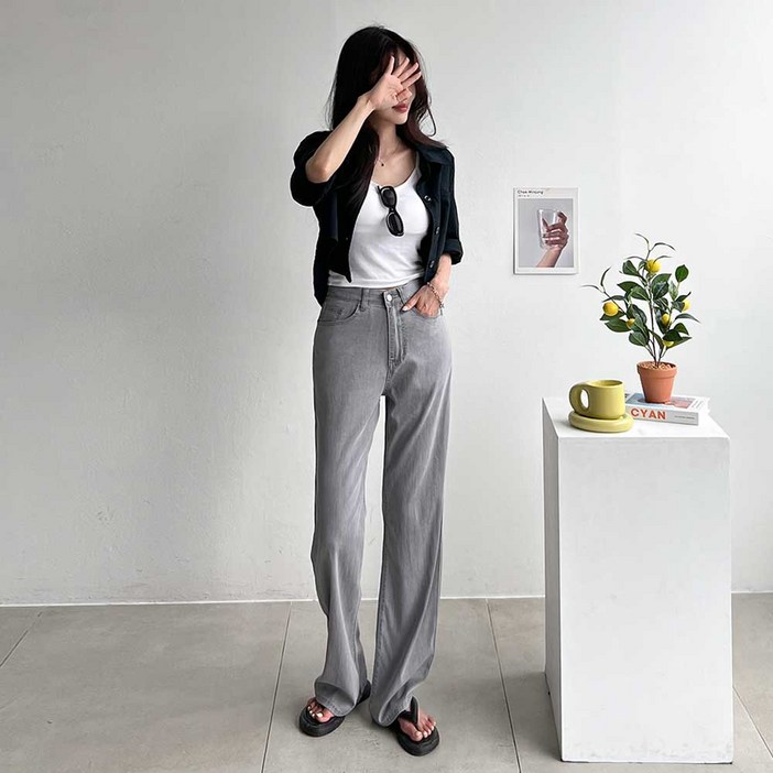 [피핀] 여성용 숏중롱 썸머 텐셀 밴딩 와이드 데님 #710028