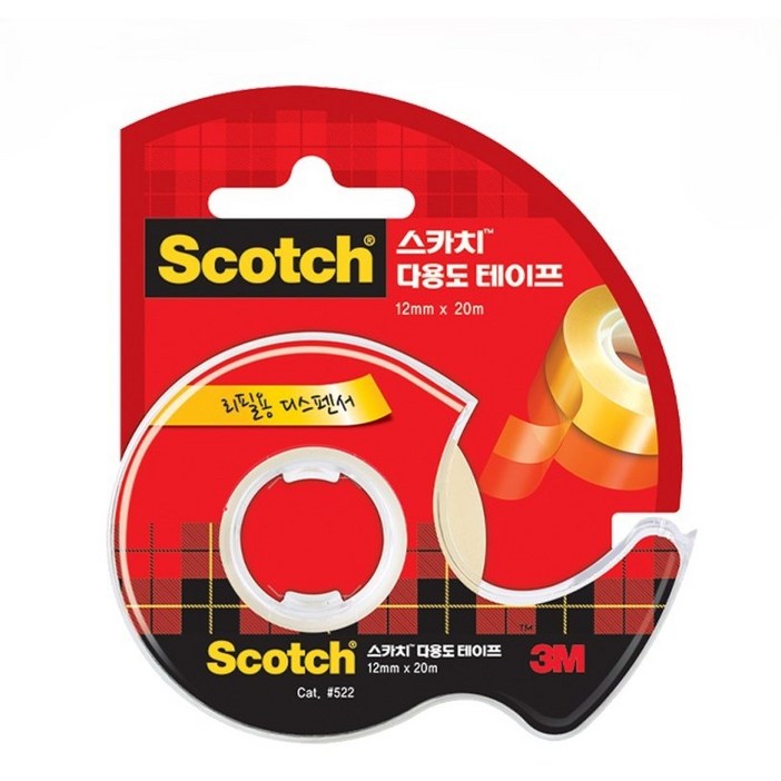 스카치 다용도 테이프 디스펜서 522 12mm x 20m, 투명, 5개