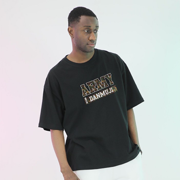 L6XL 남여공용 사계절 면16수 오버핏 반팔 레이어드티 그래픽티셔츠 루즈핏 커플티 빅사이즈 면100 ARMY