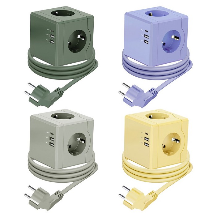 티메코 SF코팅 큐브 디자인 멀티탭 4000W 고용량 3구 (USB-A 2개 C타입 1개), 1개, 그레이 SF02, 1.8m