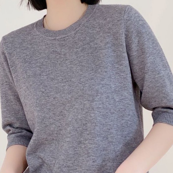 cottonpeko 베이직 무지 라운드넥 반팔 니트티