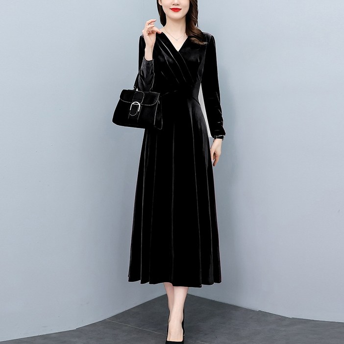 ZENCY 젠시 브룩 브이넥 벨벳 플레어 원피스