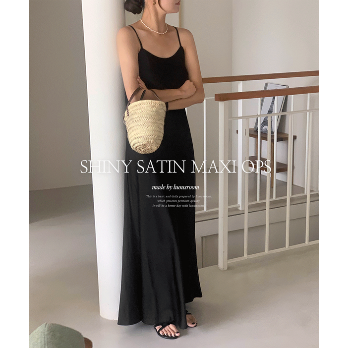 [NEW컬러추가] [MADE] 루어스룸 샤이니 새틴 실크 슬립 스트랩 민소매 나시 뷔스티에 a라인 플레어 빅사이즈 임산부 맥시 롱 원피스