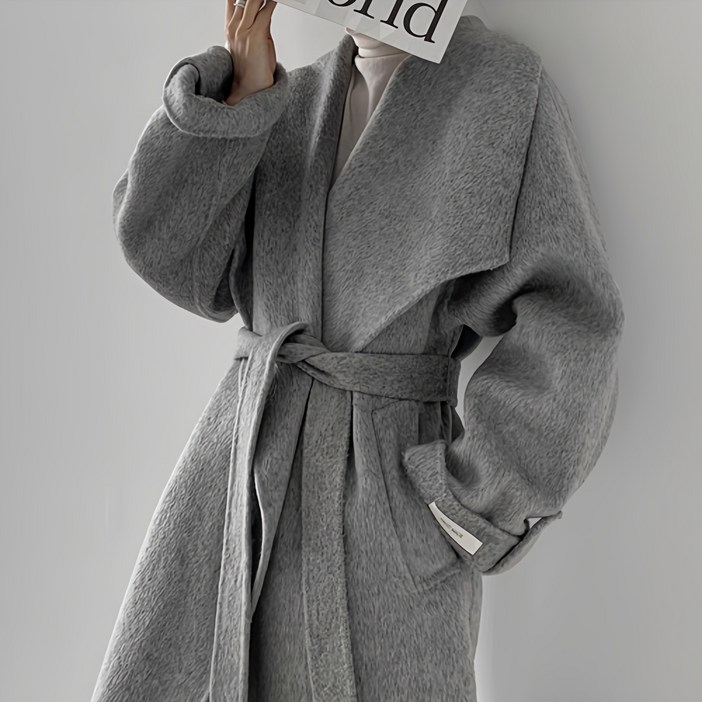 여성 겨울 울100 오버핏 롱 그레이 양모코트