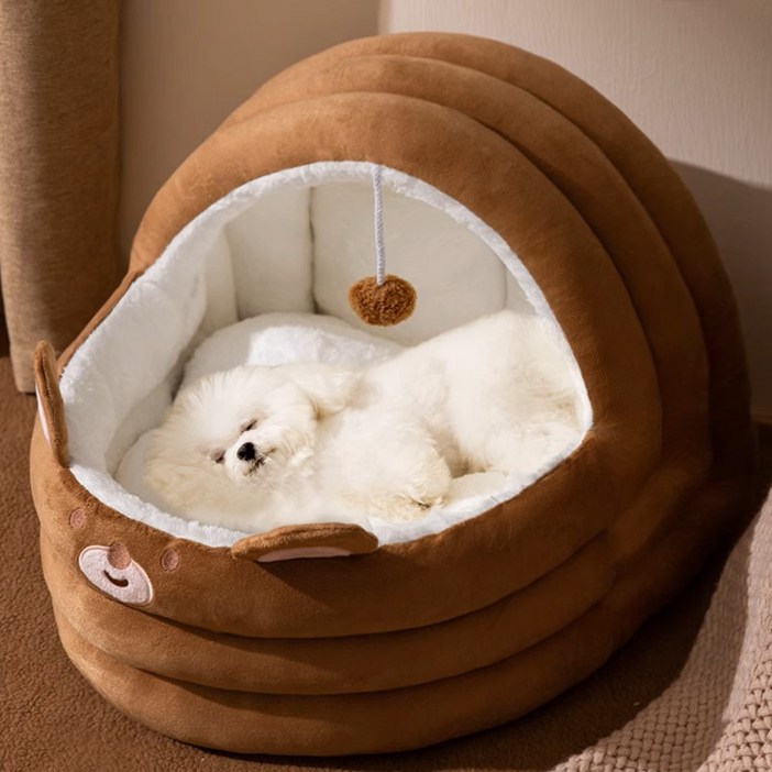 강아지 쿠션 겨울 애견 침대 고양이 반려견 하우스 소형 중형 극세사 이불 베드 펫, 1개, 브라운