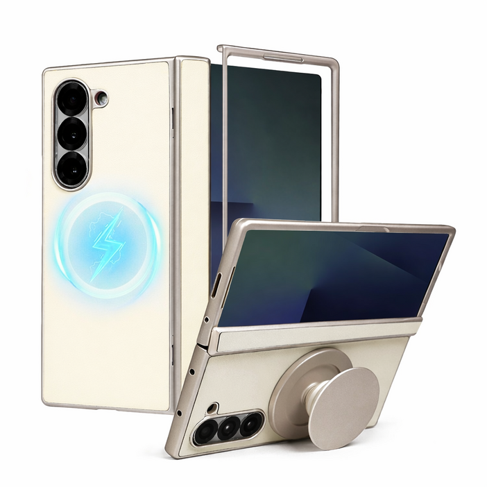 제루크 갤럭시 호환 Z 폴드 힌지보호 맥세이프 자력강화 무선충전 풀커버 거치 소가죽 케이스