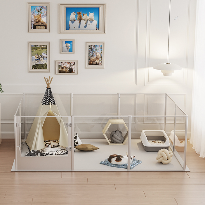 BingoPaw 대형 아크릴 강아지 울타리 안전문 펜스 튼튼한 알루미늄 합금, 1세트, 투명