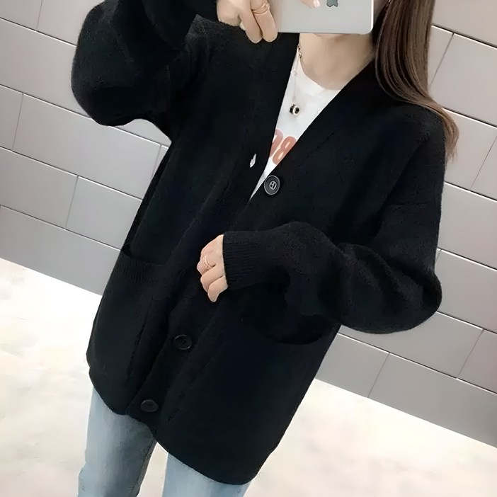 NUNUHANA 여성 카디건 베이직 단추 카디건001