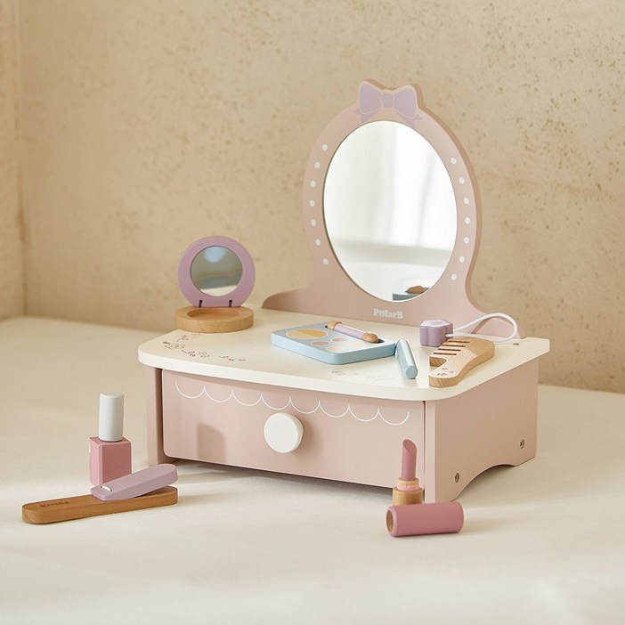 폴라비 여아 화장놀이 세트 어린이 원목 화장대 장난감 3세 4세 5세 선물, 1개, 핑크