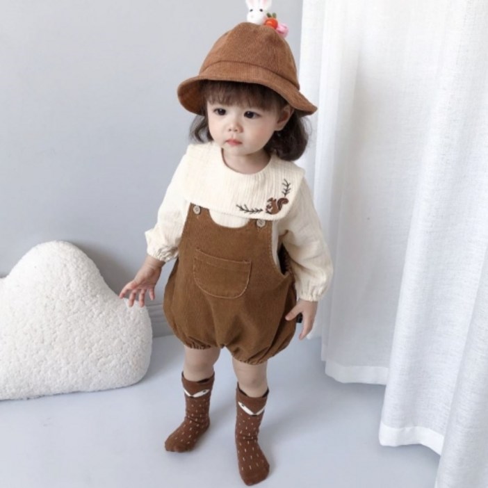 코듀로이 골덴 다람쥐 멜빵 블라우스 세트