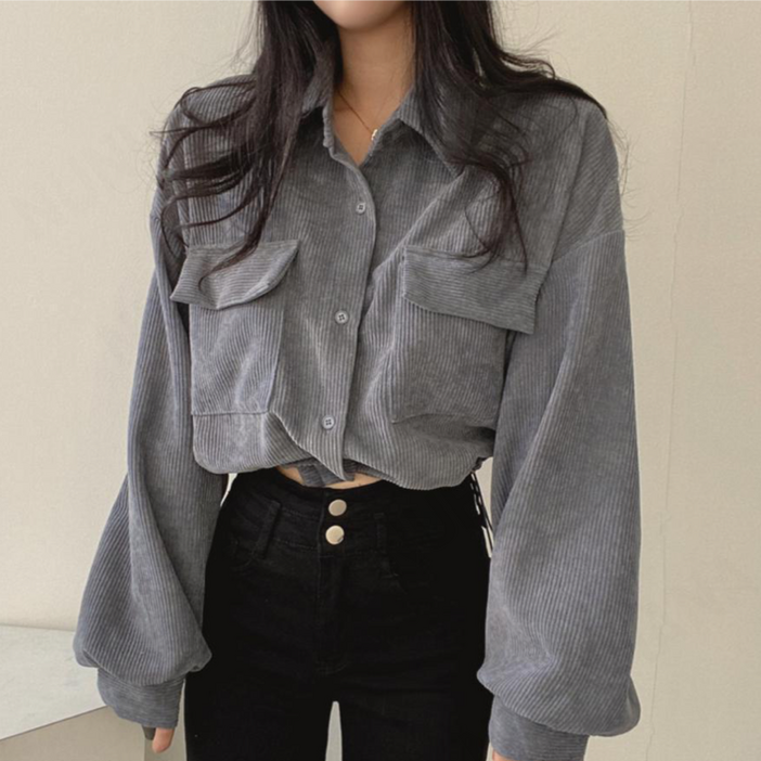 NUNUHANA 자켓 오버핏 셔츠 크롭기장룩 여성긴팔 블라우스 AMC04674