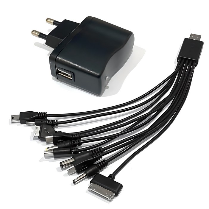 가정용 5V 1A  10in1 멀티커넥터 케이블 c타입 마이크로5핀 미니5핀 라이트닝30핀 노키아 3.5mm 4.0mm psp, 1개