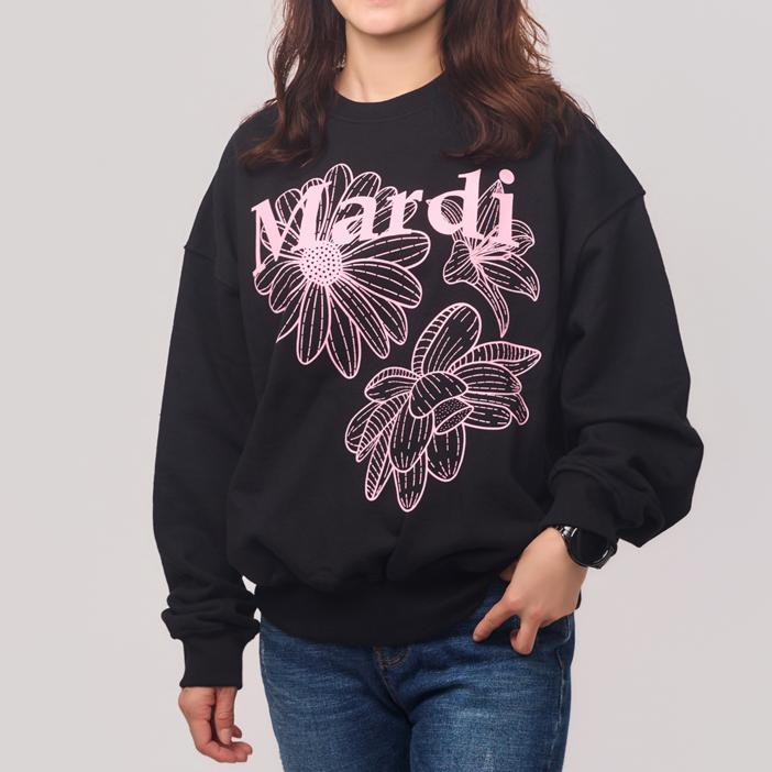 마르디메크르디 맨투맨 트리플 플라워 여성 긴팔 티셔츠 오버핏 블랙/핑크