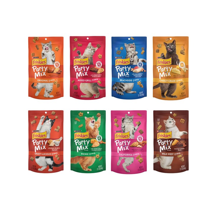 퓨리나 프리스키 파티믹스 8가지맛 각 1개씩 혼합 고양이 비스킷 스낵 간식