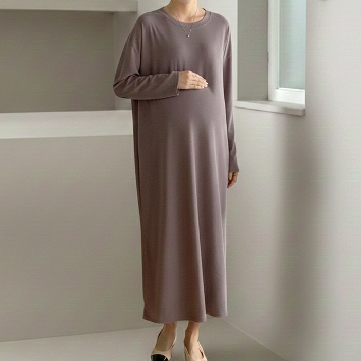 당일출고 수엠W 여성 임부용 긴팔 롱원피스 루즈핏 편한 데일리 외출룩 C15 컴포원피스