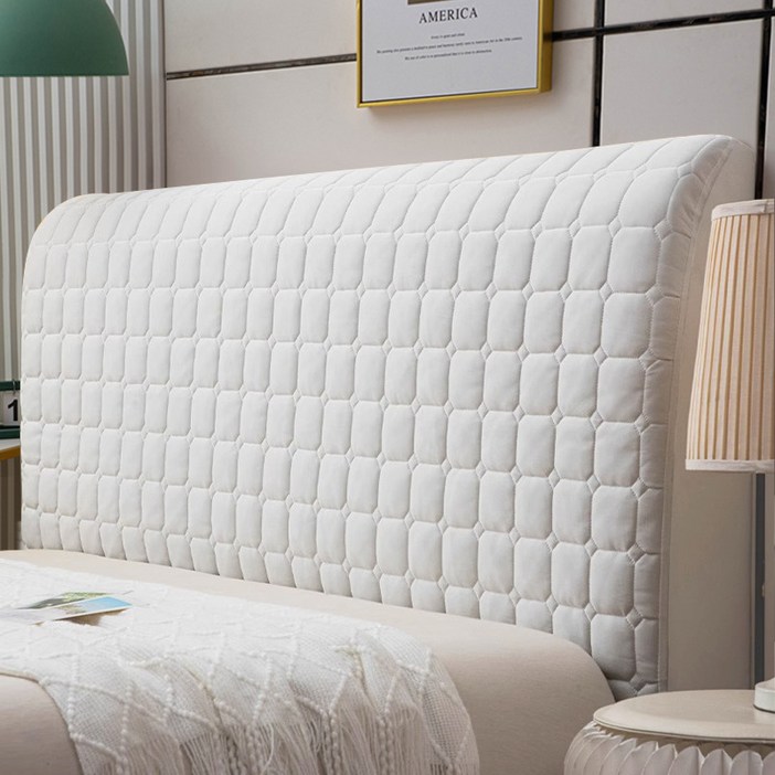 하우스베라 퀼팅 벨벳 침대헤드커버 사계절 고탄력 패브릭 헤드쿠션커버 보드, 1개, 밀크화이트