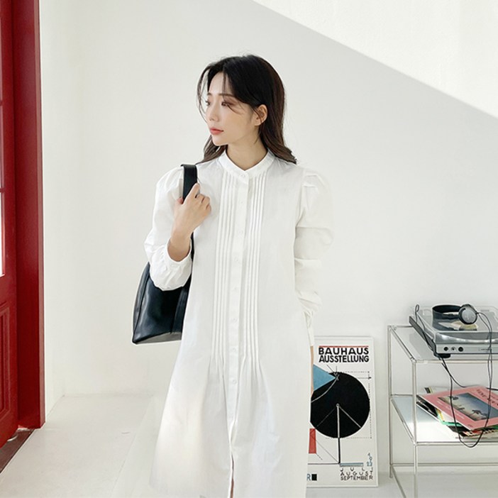 토마토팩토리 여성용 핀턱 차이나 코튼 미디원피스