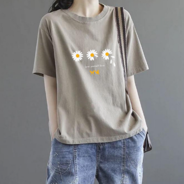 유토밸런 여성용 국화 반팔 티셔츠