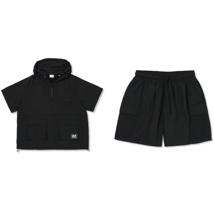 [피핀] 남녀공용 후디 아노락 하프팬츠 셋업 #CSOs-010-1