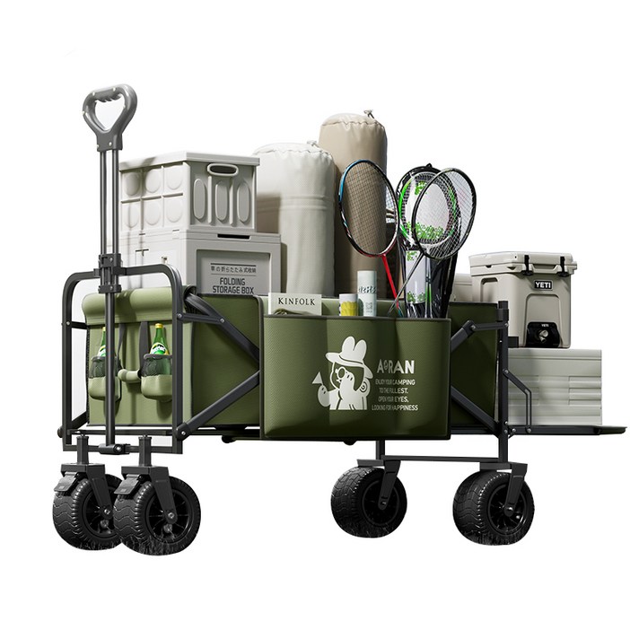 AORAN  캠핑 웨건 뒷문+사이드백 큰 바퀴 큰 사이즈