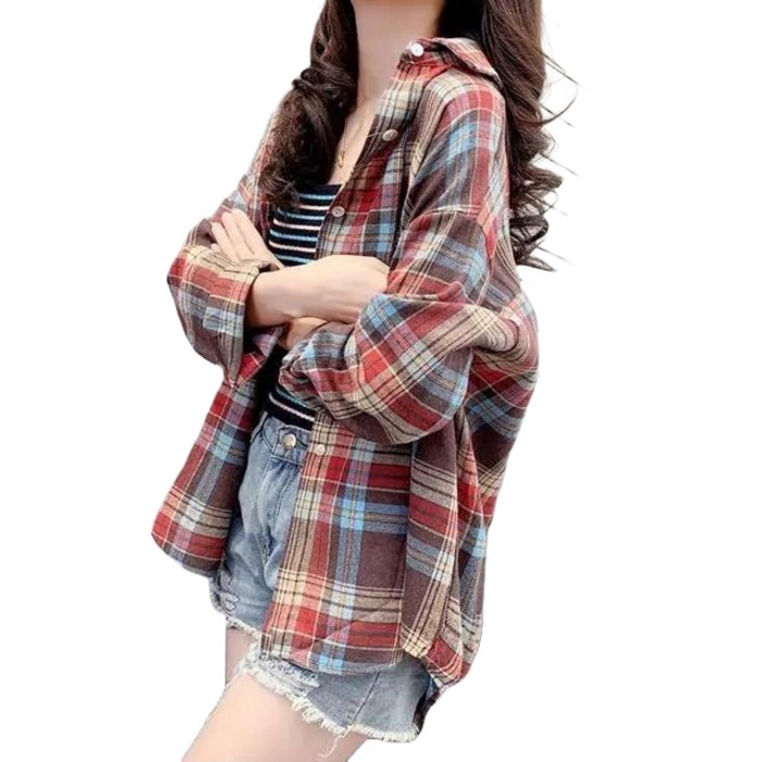 카멜롯 루즈핏 여성 체크 남방 셔츠 9233