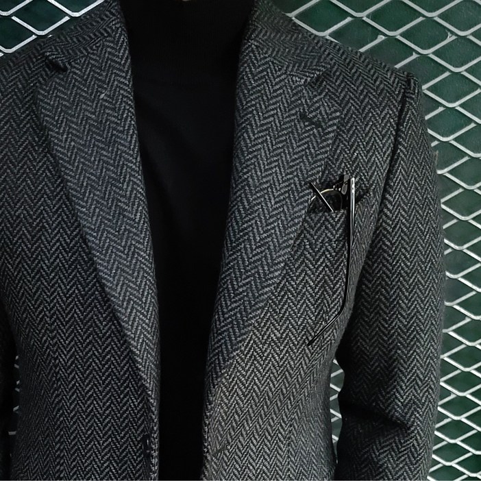 Premium401 남자 가을 겨울 헤링본 울 체크 콤비 마이 자켓 블레이저