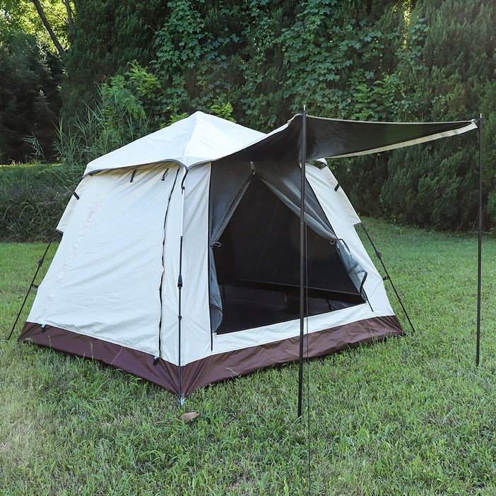 크크캠프 100% 차양 블랙 코팅 렉타 원터치 캠핑 텐트, 4인용(220×220×170cm), 베이지