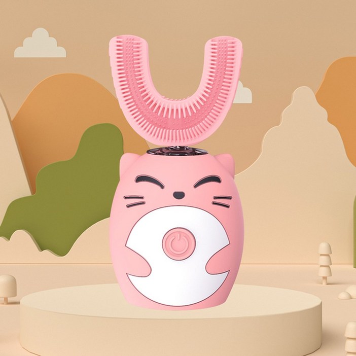 자형 음파 전동 칫솔 실리콘 미백 방수 360도 스마트, 8-15Years Old-Pink, 1개